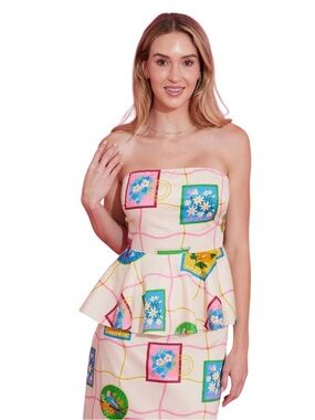 NWT Alden Adair strapless peplum postcard top - small - resort - summer top